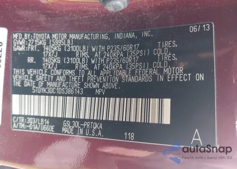 2013 Toyota Sienna Xle V6 8 Passenger из США, поврежденный, VIN 5TDYK3DC1DS386143